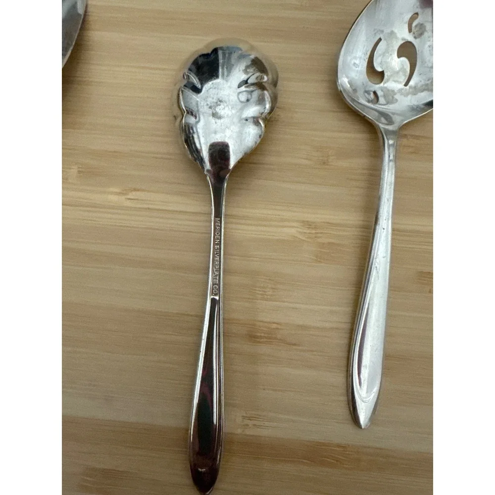 Meridian Silverplate Hostess Serving Utensils Set of 3 Bon Bon Leaf Sugar Spoons